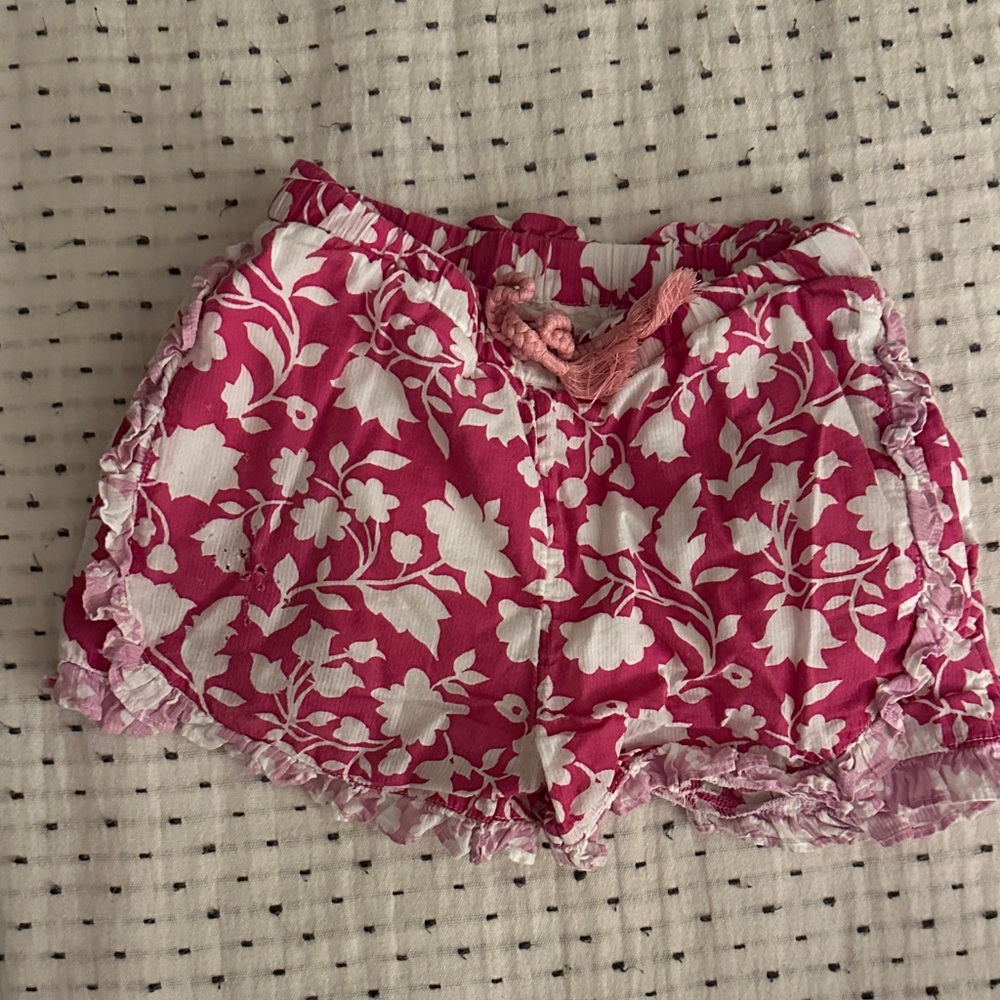 Girls Floral Pink Ruffle Shorts